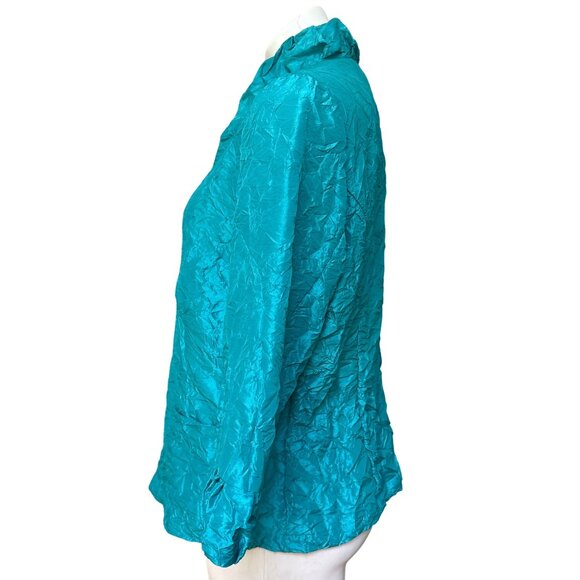 Chico’s Teal Crinkle Jacket, 3/4-Length Sleeves Women's Size 2 (L) - Picture 5 of 9